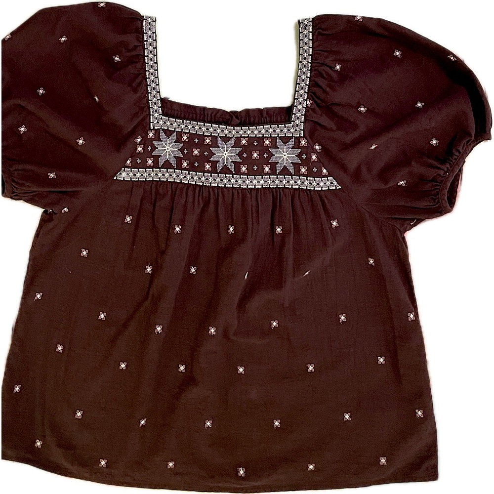 Madewell Embroidered Puff Sleeve Peasant Top Size M